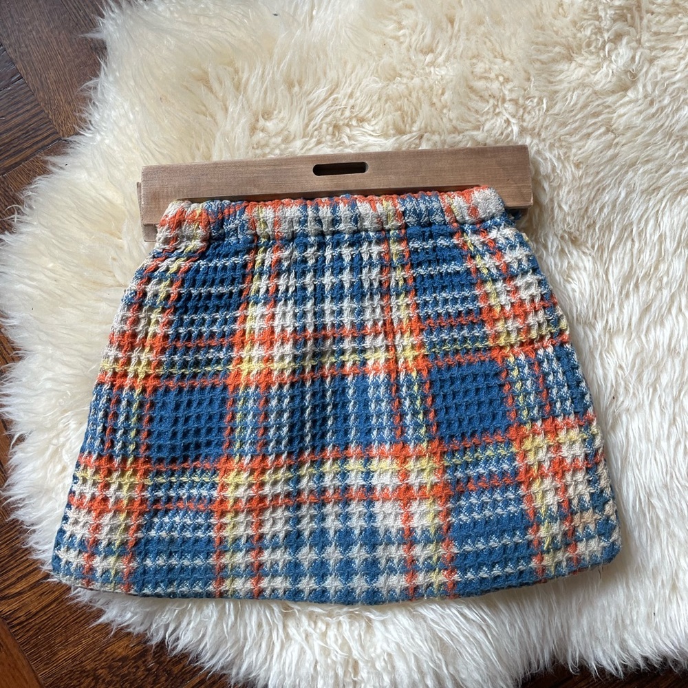 Mid Century vintage yarn bag knitting bag 70s vintage 40s barkcloth plaid clutch